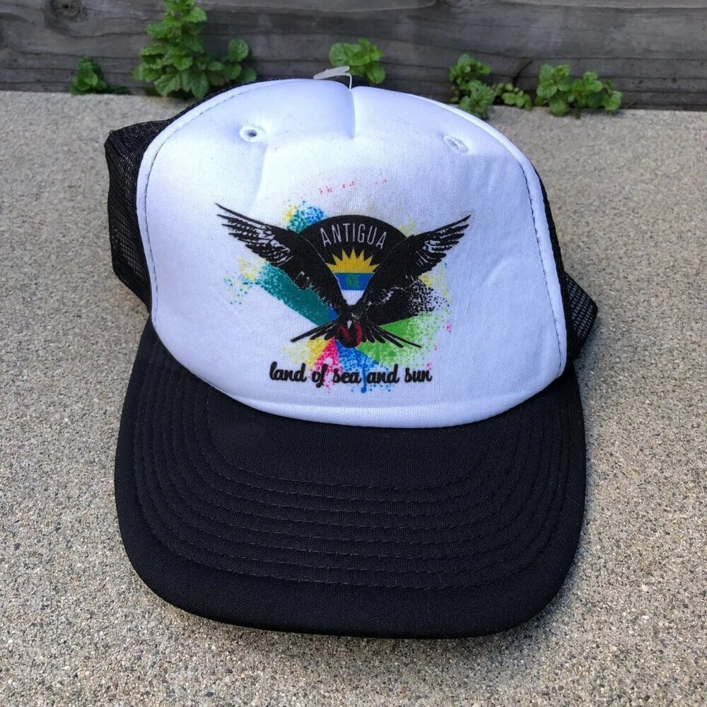 ANTIGUA Land of the Sea and Sun Trucker Hat Unisex Adult Black Snapback​​​